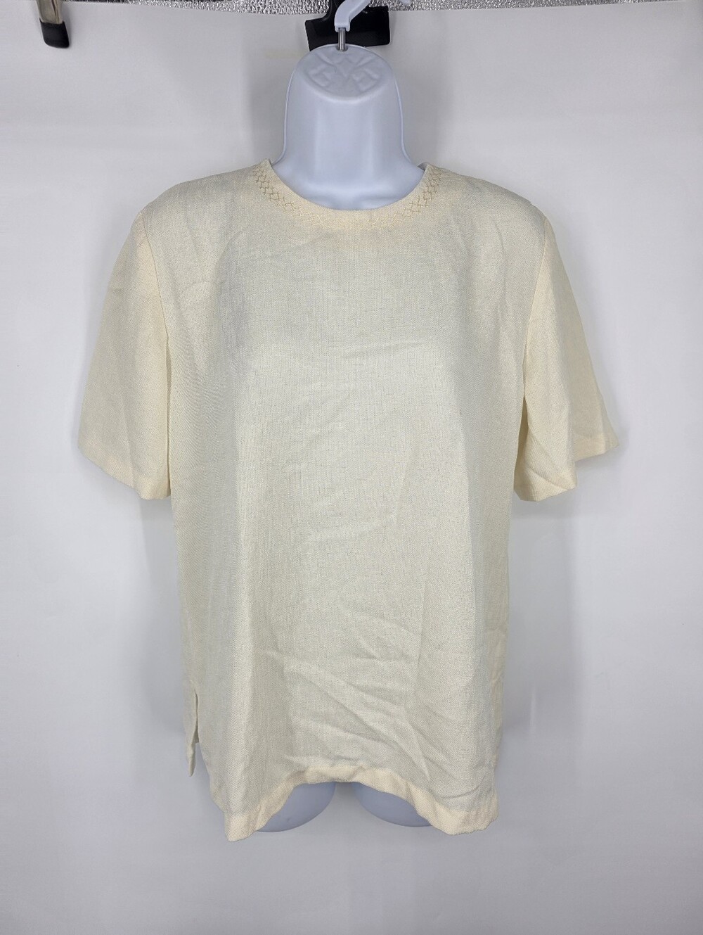 Patchington Vintage Cream Textured Short Sleeve Blouse XSmall Off White C8355